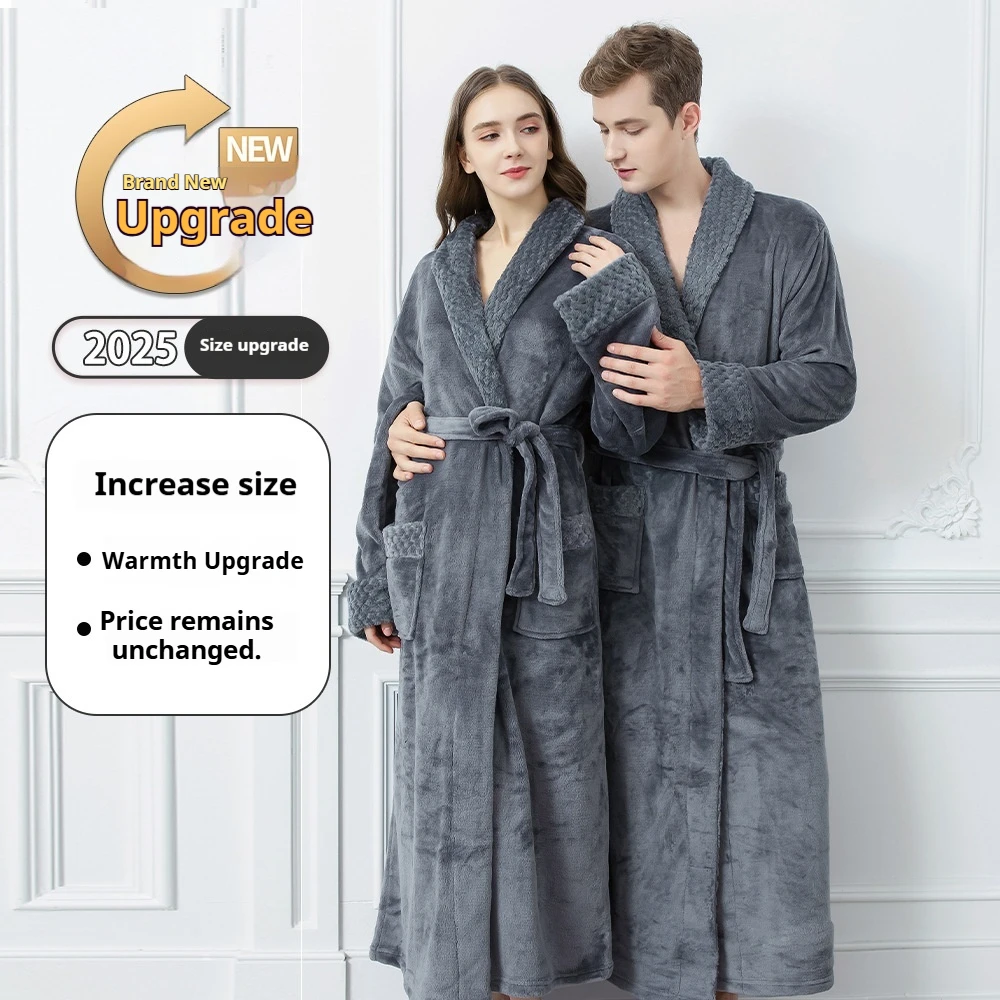 Peignoirs longs en molleton de corail épais et chauffants pour Couple, vêtements de maison doux et respectueux de la peau, automne et hiver, en Stock