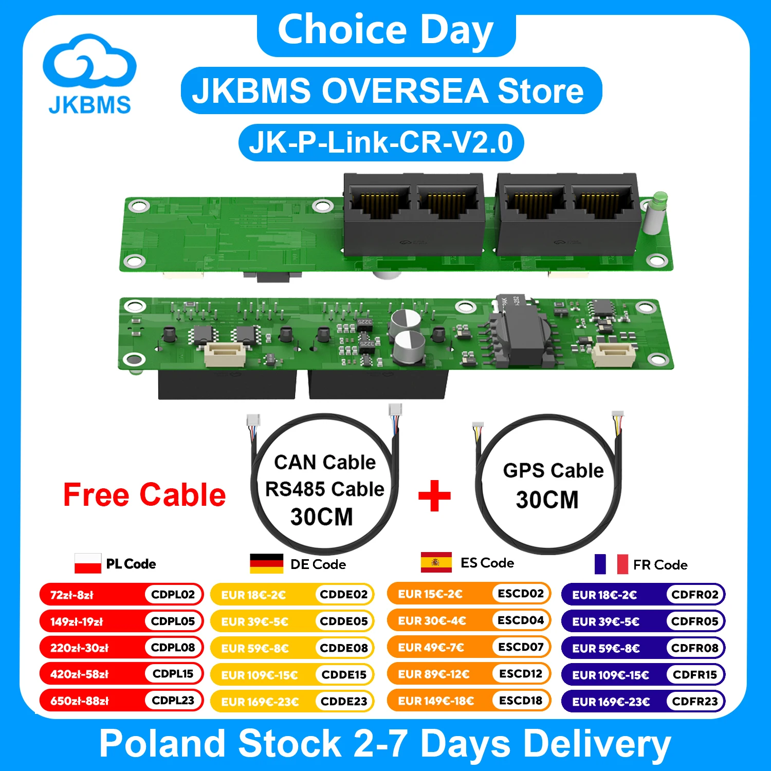 Scheda di interfaccia di comunicazione JKBMS JK-P-Link-CR-V2.0 per interfaccia di espansione BMS intelligente Uso parallelo della scheda di protezione della batteria