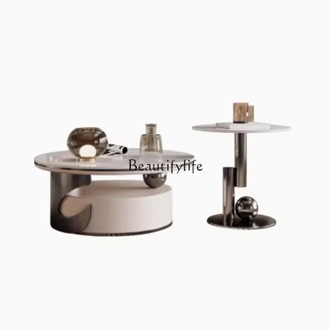 

Light luxury modern rock slab size round combination coffee table living room simple home