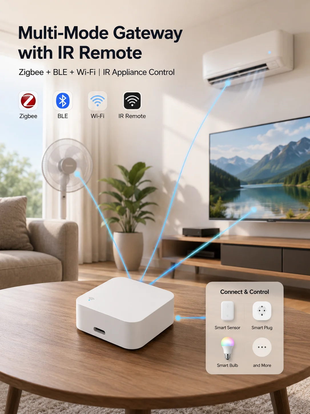 Inteligentny hub do inteligentnego domu, brama, pilot na podczerwień, Zigbee, Wi-Fi, BLE, sterowanie głosowe, kompatybilny z Alexa i Google Home, automatyzacja. — zdjęcie produktu 7