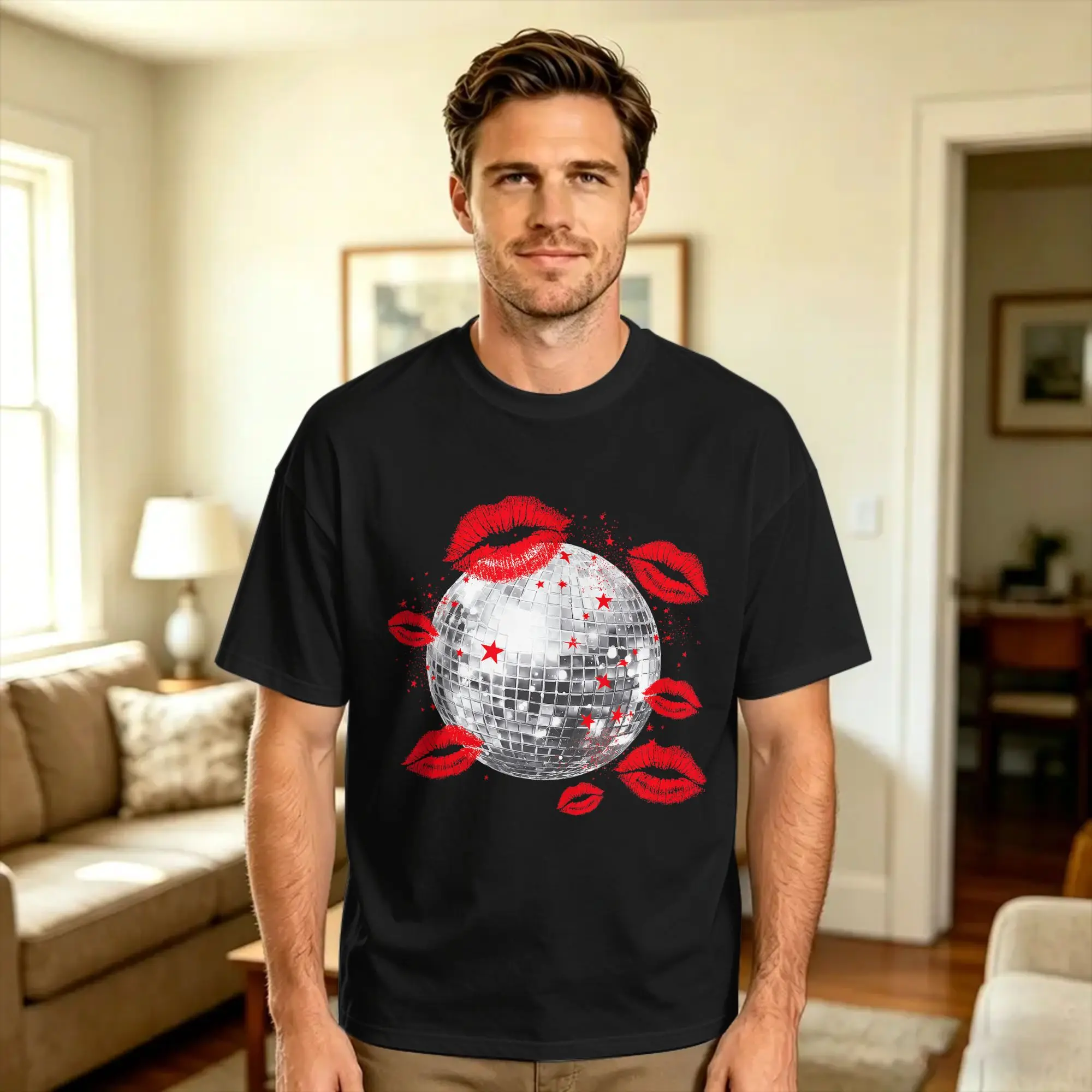 Disco Ball Kissing Lips T-Shirt Summer  Harajuku T Shirts 100 Cotton Comfortable Plus Size 5XL Tees Short Sleeve Y2K Fun Tops