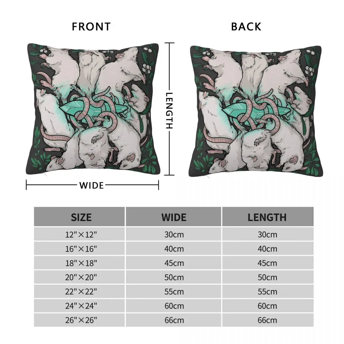 Rat King Teal Crystal Square Pillowcase Polyester Linen Velvet Printed Zip Decorative Car Cushion Cover 45x45