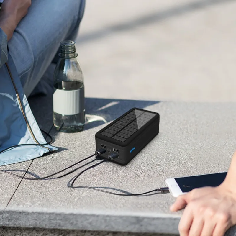 30000mAh بنك الطاقة الشمسية سعة كبيرة شحن سريع الطاقة المتنقلة مصباح ليد جيب التخييم في الهواء الطلق شاحن محمول لوحة طاقة شمسية