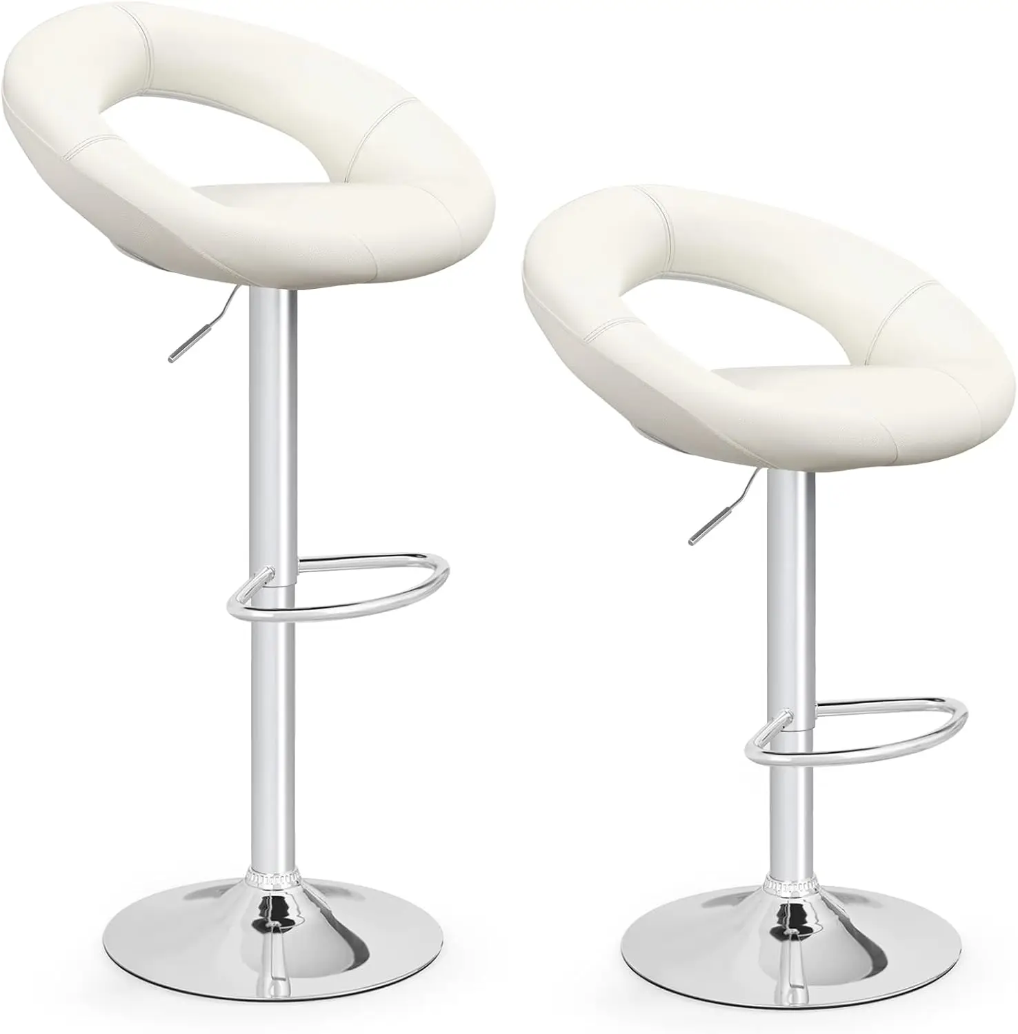 

Height Adjustable Bar Stools Set Of 2, Swivel Counter Stools W/Hollow Ba & Footrest, Heavy-Duty Metal Frame Upholstered Pub
