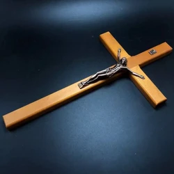 Wood Crucifix Wall Cross Catholic Jesus Christian Wall Hanging Cross Prayer Ornaments Religious Gift Church Decoration 87HA