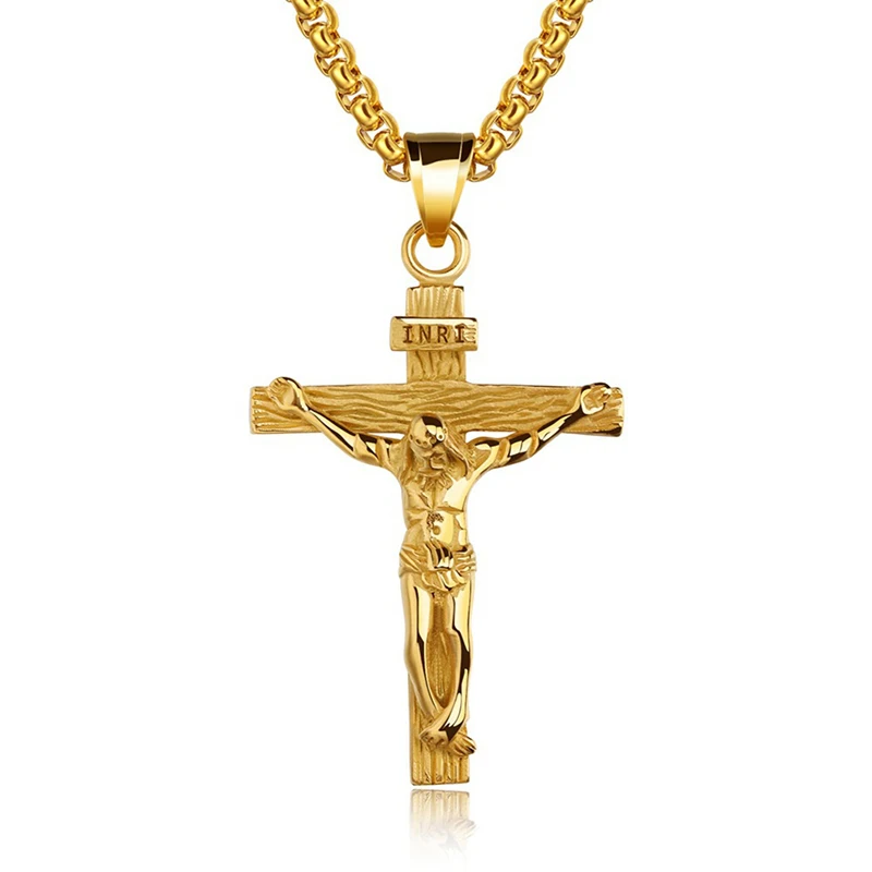 LLR Religiöse Jesus Kreuz Edelstahl Halskette Für Männer Mode Gold Silber Farbe Kreuz Anhänger Mit Kette Halskette Schmuck G