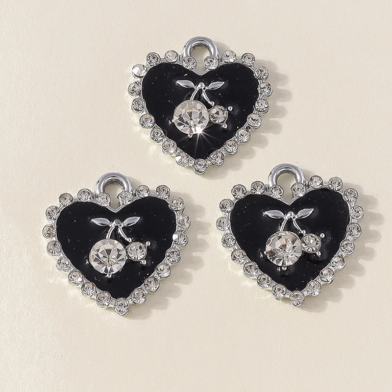 Leslie 10 Stück 15 x 16 mm zierliche Kristall-Anhänger mit Liebeskirschen-Herzen für Halsketten, Armbänder, DIY-Schmuckherstellung, Zubehör – Detail 3