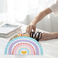 Wooden Pen Holder Desk Organizer Rainbow Stationery Storage Box Teacher Gift Compact Supplies Pencil Dispenser Classroom