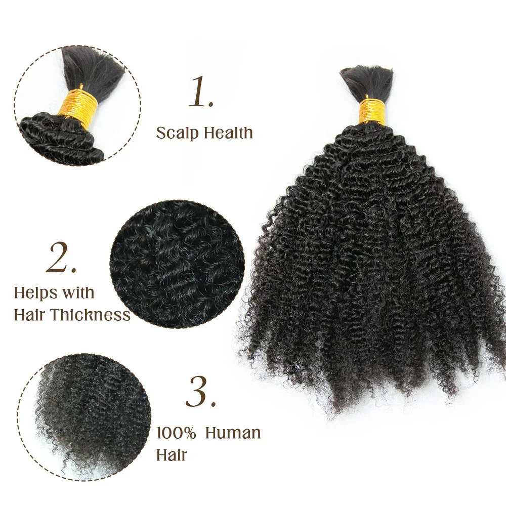 Boho Braids Human Hair Bulk For Braiding No Weft Afro Kinky Curly Crochet Bulk Hair Extensions Bundles Box Boho Knotless Braids