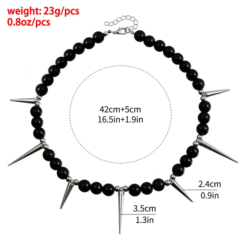 InsPunk نمط القوطية الترقوة سلسلة شخصية اللؤلؤ الأسود مدبب قلادة