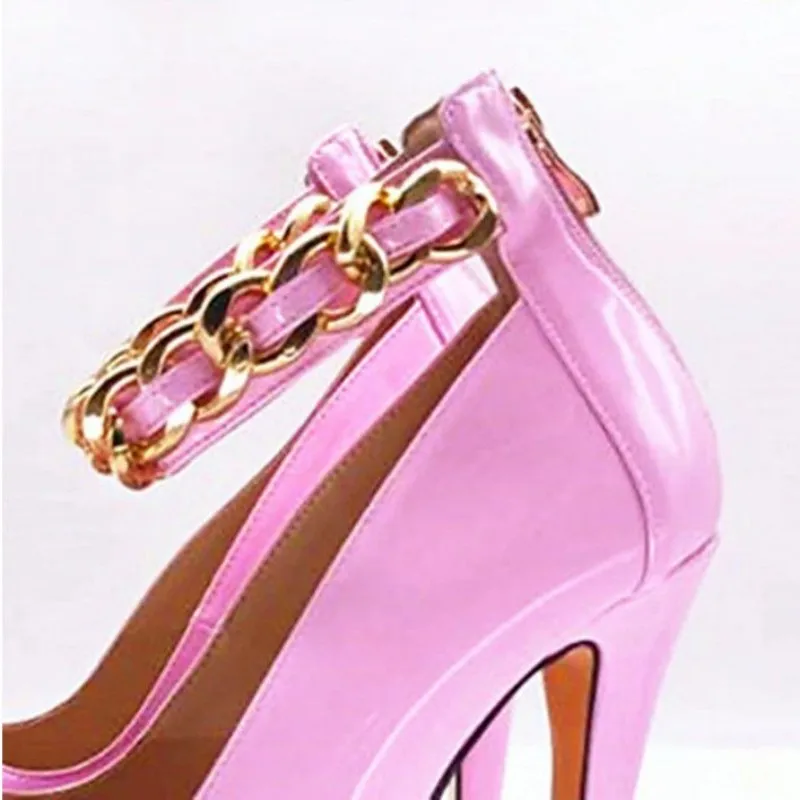 

SHOFOO Women's Fashion High Heels Golden Chain Detail round Toe Pumps 15cm Heel Height for Fashion Show And Banquet Occasions