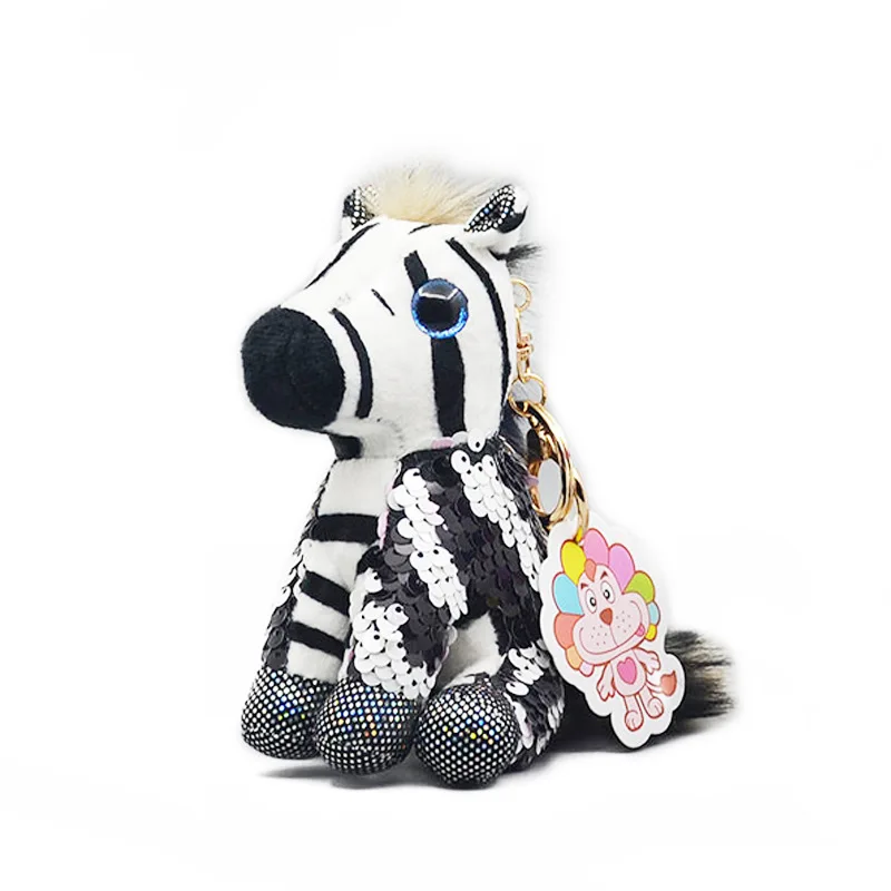 Simulação Zebra Sequins Plush Doll Chaveiro, Pingente De Desenhos Animados Bonito, Decoração De Mochila Colorida, Presente De Aniversário