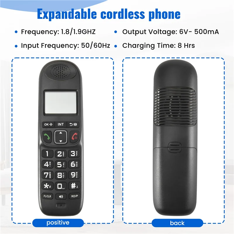 Expandable Cordless Telephone Handheld Telephone Digital Cordless Telephone Supports 5 Handsets 16 Languages US Plug-ABIU
