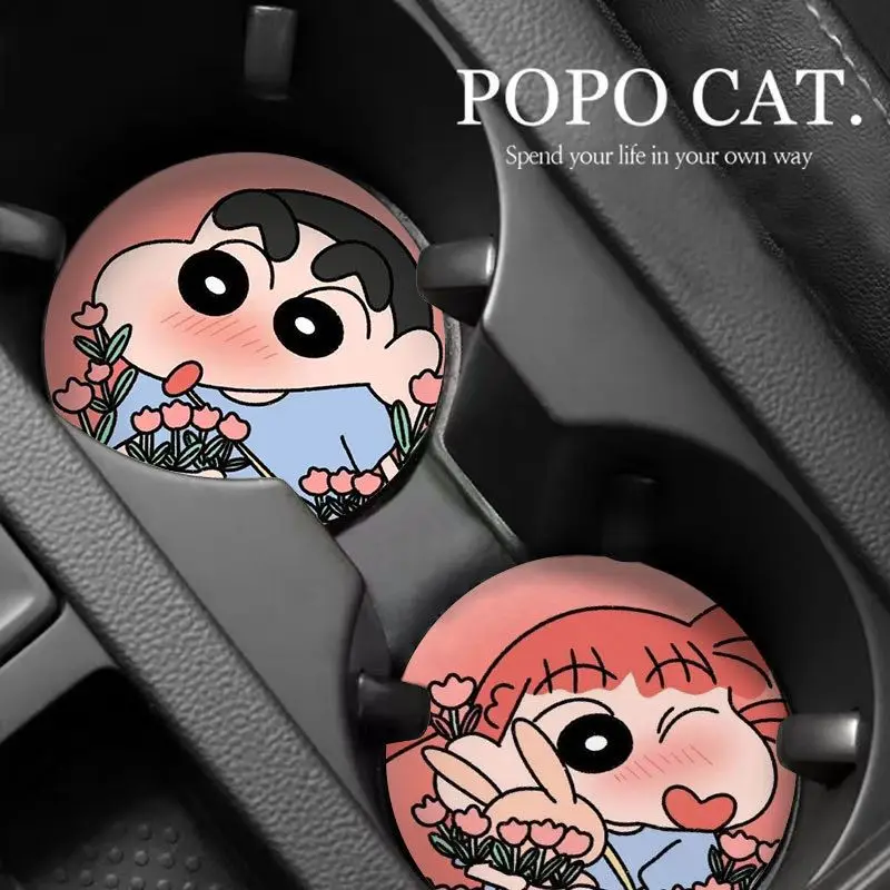 Kawaii Crayon Shin-Chans Car Coaster Water Cup Mat Cartoon Woman Car Interior Supplies Fashion Accessories Non Slip Storage Mat