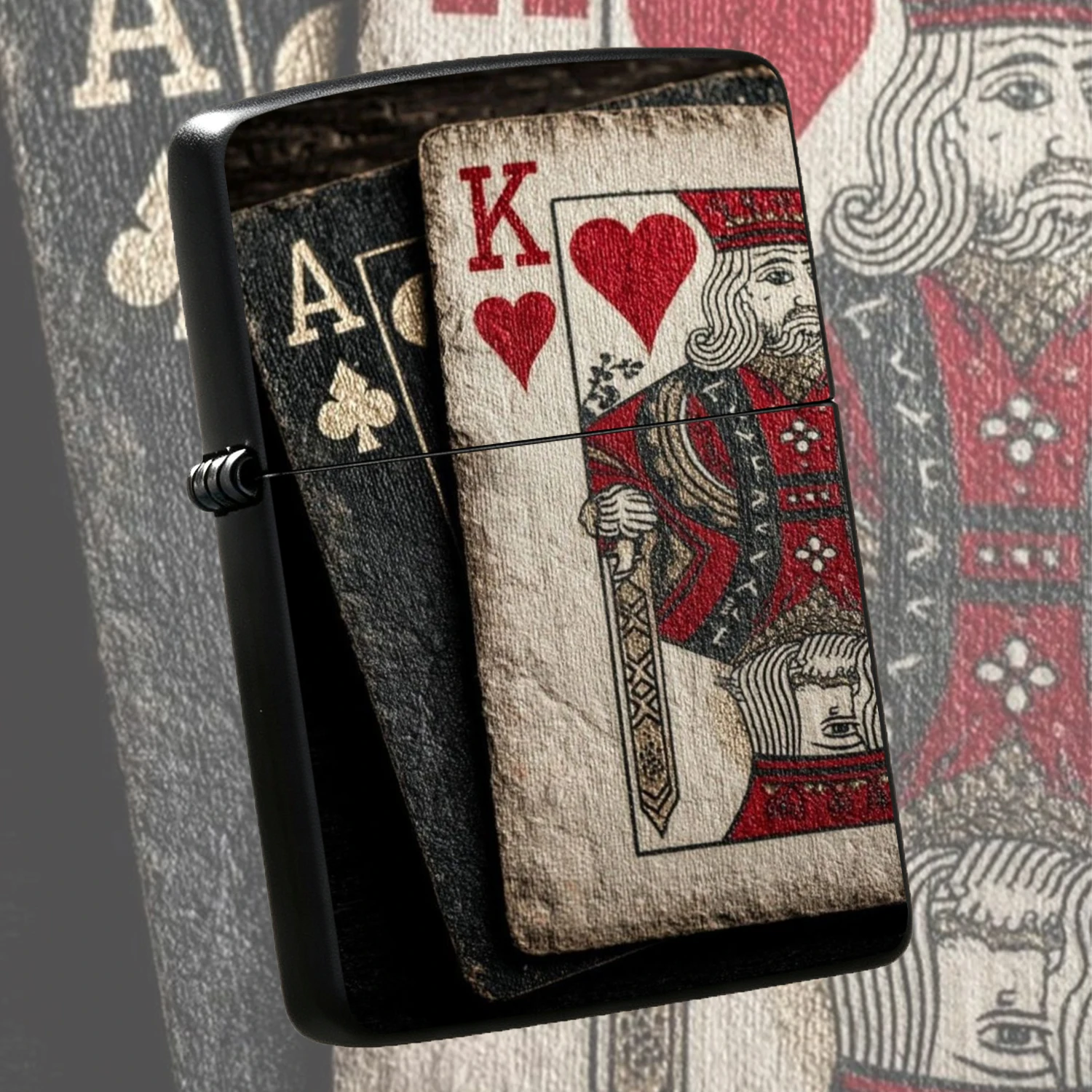 Vintage Playing Card Pattern Lighter, King Of Hearts Ace Of Clubs Retro Distinctive Design, Portable Stylish Tool For Daily Use, Gatherings, Outdoor Trips, Unique Creative Gift For Card Game Lovers, Exquisite Decor For Home Office A Humorou