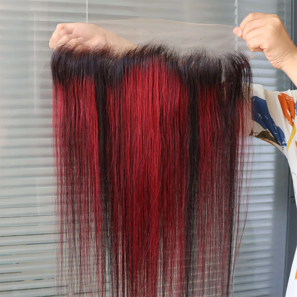 الجملة البرازيلي البيانو أومبير تسليط الضوء على 1b الأحمر إغلاق أمامي 4x4 5x5 13x4 13x6 عذراء ريمي الشعر البشري الدانتيل إغلاق أمامي