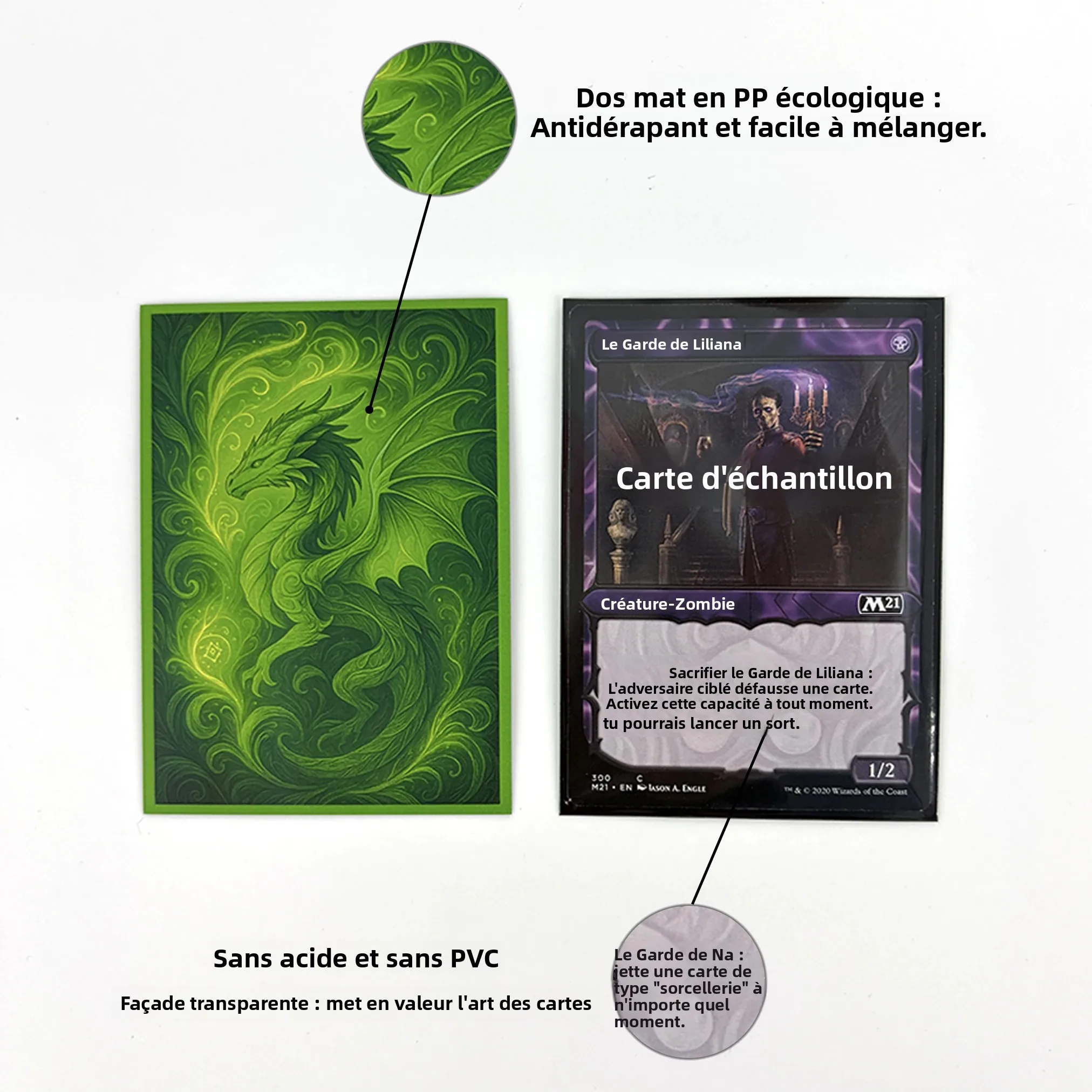 Protège-cartes MTG 100 PCS, dos mat, antidérapant et facile à mélanger, 2,6 x 3,6 po, compatible TCG OCG CCG DTCG PTCG (Forest Warden)