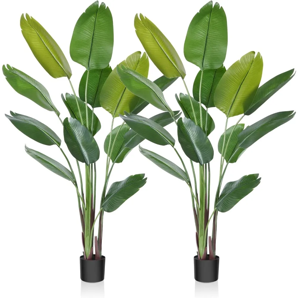 Artificial Bird of Paradise Plant 6 Feet Fake Tropical Palm Tree with 13 Leaves,Perfect Faux Plants in Pot ,2Pack Freight free