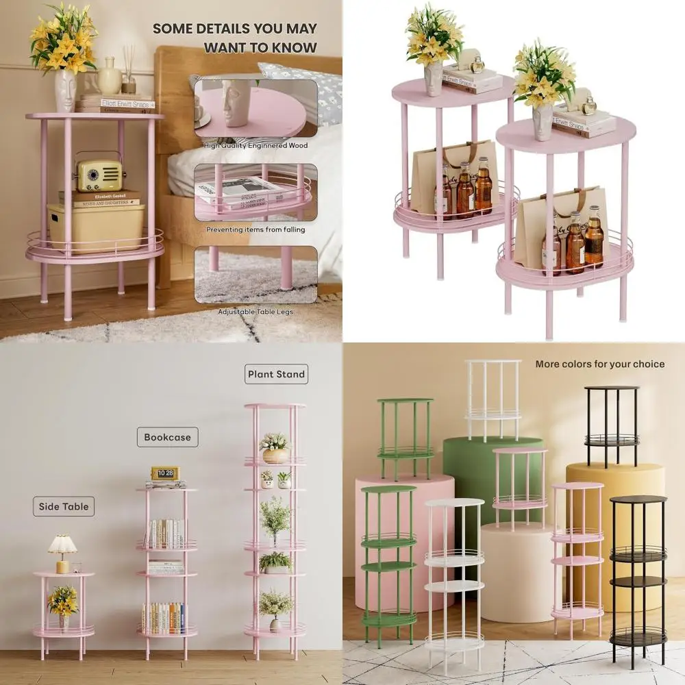 

Компактный набор из 2-х розовых круглых приставных столиков с местом для хранения для гостиной, спальни или детской комнаты