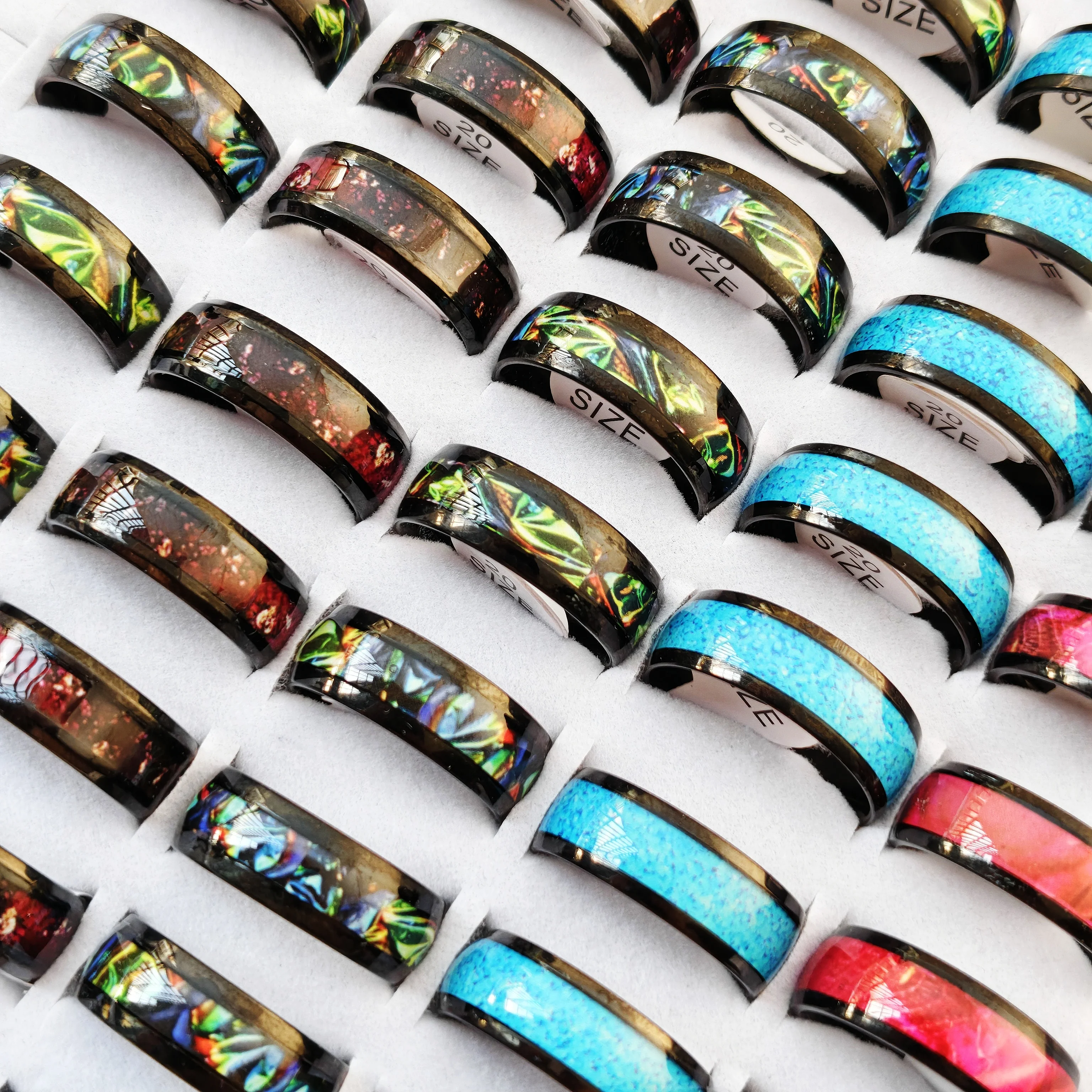 

36/100pcs Stainless Steel Unisex Rings Pink Blue Colorful 8MM Width High Quality Jewelry Wholesale Gifts Wedding Bands