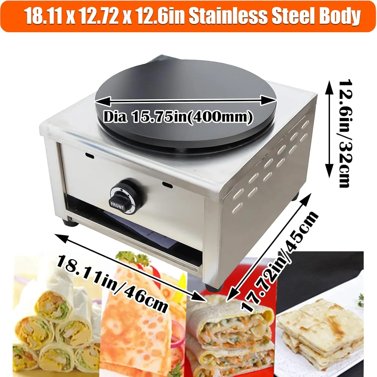 Commercial Gas Crepe Makers Machine LPG Gas Pancake Machine Griddle Maker Machine with Low Pressure Valve for Blintzes, Eggs