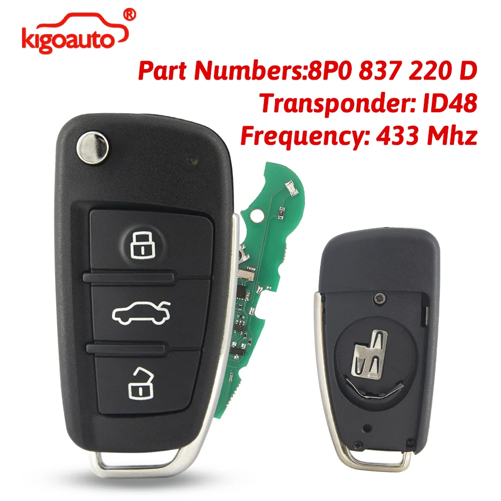 KIGOAUTO Klappbarer Autoschlüssel 8P0 837 220 D für Audi A1 A3 TT S1 S3 Q3 2005+ 434 MHz ID48 HU66 3 Tasten PN 8P0837220D – Detail 1