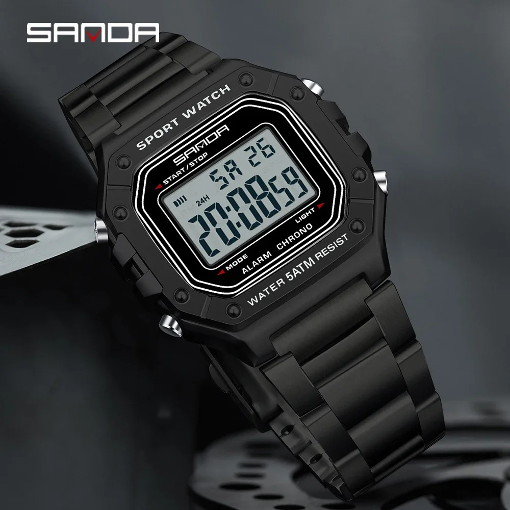 SANDA 2235 Fashion Square Men's Electronic Watch Sports Multi functional Waterproof LED Countdown Men's Electronic Watch Alarm