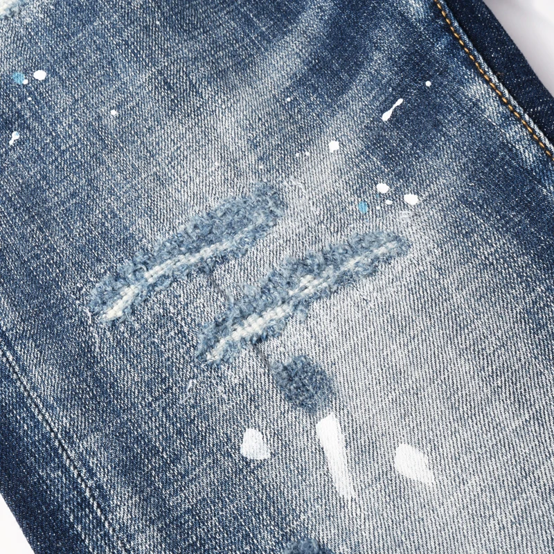

Fashionable men's jeans with stretch and slim fit, retro wavy jeans, painted designer brand, retro blue pants, Hombre