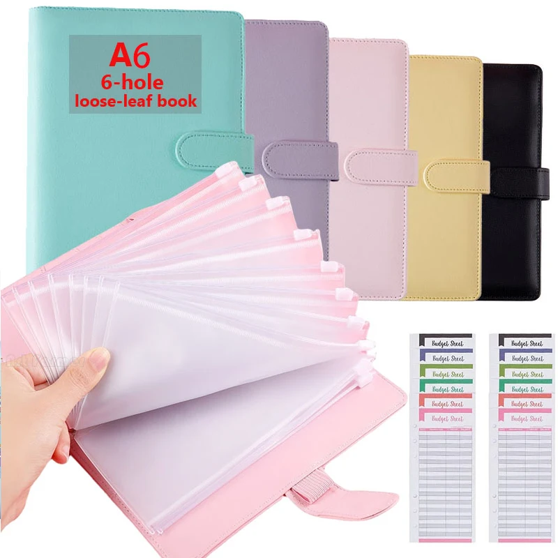 

A6 PU Leather Budget Binder Notebook Cash Envelopes System Set with Binder Pockets For Money Budgets Saving Bill Organizer Gifts