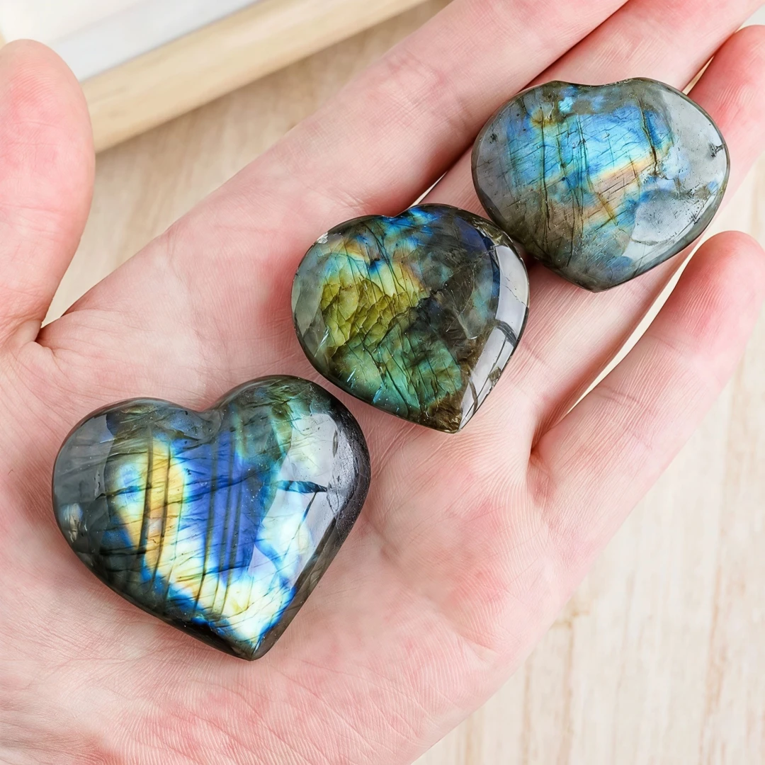 1/2/3pcs Natural Flashy Labradorite Cabochon Heart Shape Labradorite Flatback Stone Smooth Polish Gemstone 2-5cm view 4