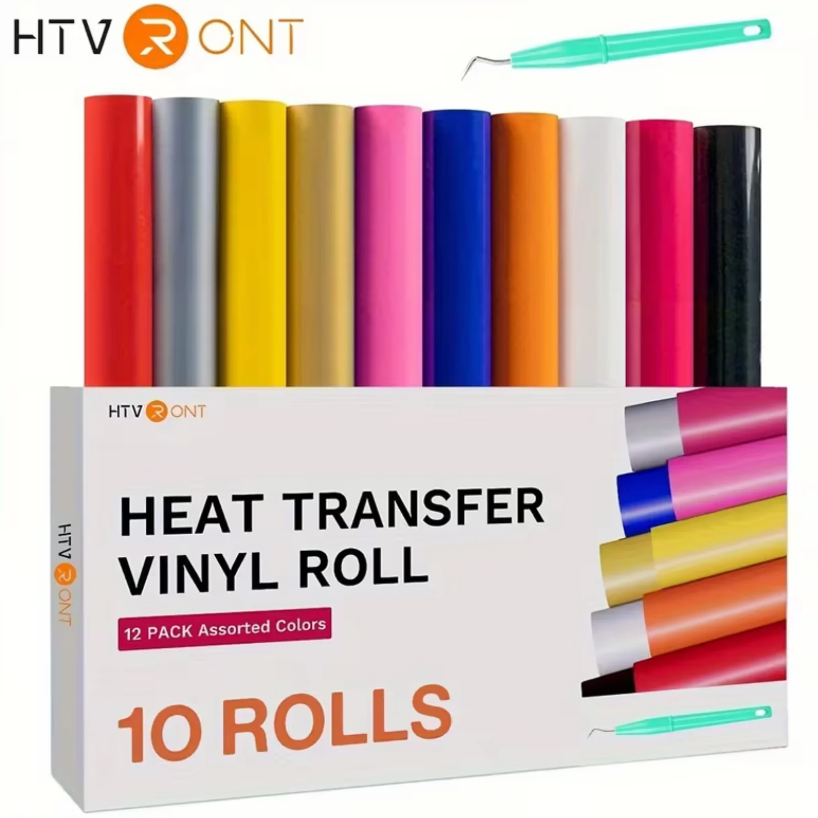 HTVRONT HTV Heat Transfer Vinyl Bundle (10/12 Pack) - 12' X 5FT HTV Vinyl Rolls, Easy to Cut Iron on Vinyl for All Cutting Machines, Easy to Weed Heat Transfer Vinyl