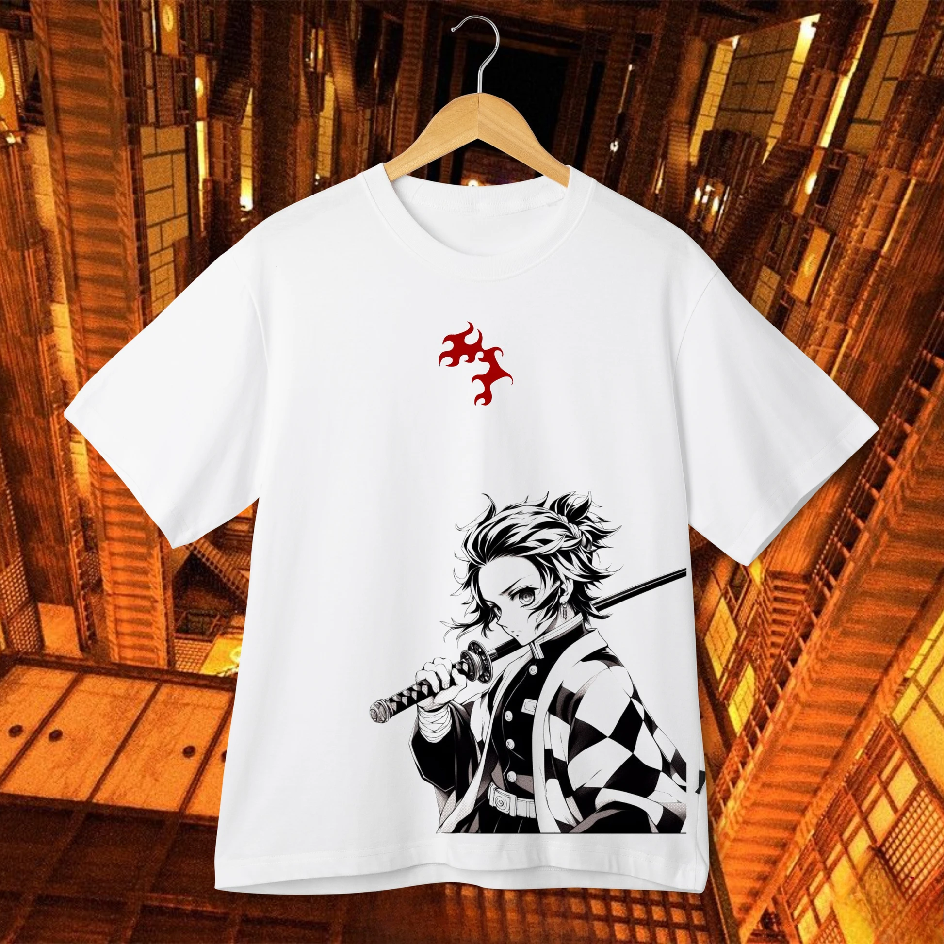 Camiseta con Estampado de Anime Demon Slayer Tanjiro Kamado Hanafuda, Estilo Urbano, Informal, para Hombres, para Fans de Demon Slayer