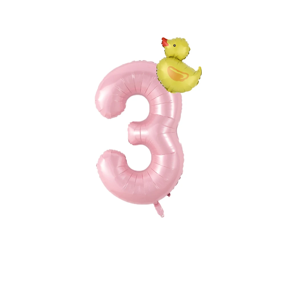 2 Stück kleine gelbe Ente Folienballons 40 Zoll rosa 0-9 Zahlenballons Junge Mädchen Geburtstag Party Dekorationen Babyparty Zubehör – Detail 3