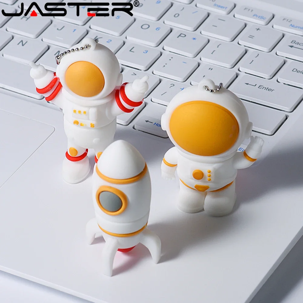 JASTER Cartoon Astronaut USB Flash Drive 128GB Silicone Rocket Pen Drive with Free Key Chain 64GB Creative Gift Memory Stick 8GB