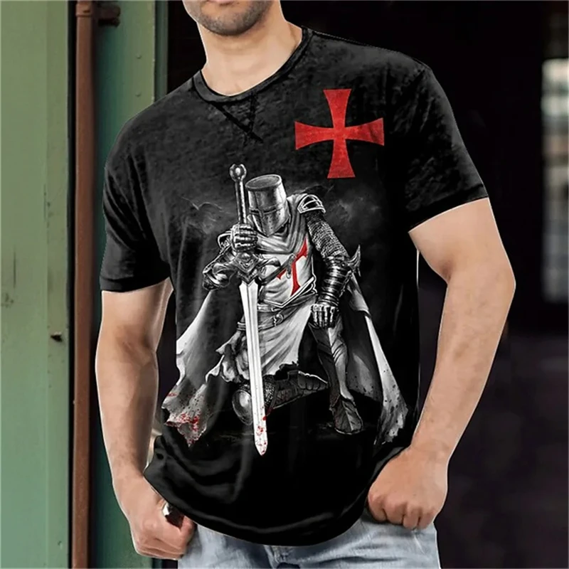 

Crusader Knights 3D Print Men's T Shirt Hip Hop Trend Harajuku Vintage Clothes Casual O-neck Short Sleeve Tops Summer Loose Tees