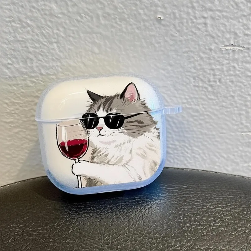 

Glasses Cat Drinking Red Wine Earphone Case for Airpods 4th 3rd Pro 3 Cover for Airpod 2 3 1 Protective Accessorie Shell Fundas