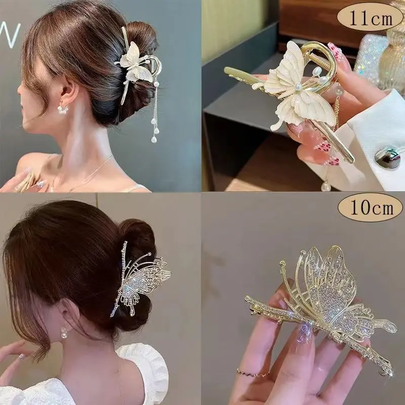 Legierung Blume Schmetterling Quaste Haar Clip für Frauen Mädchen Haar Klaue Platte Shark Clip Haar Zubehör Sommer Neue Kopfbedeckungen – Detail 3