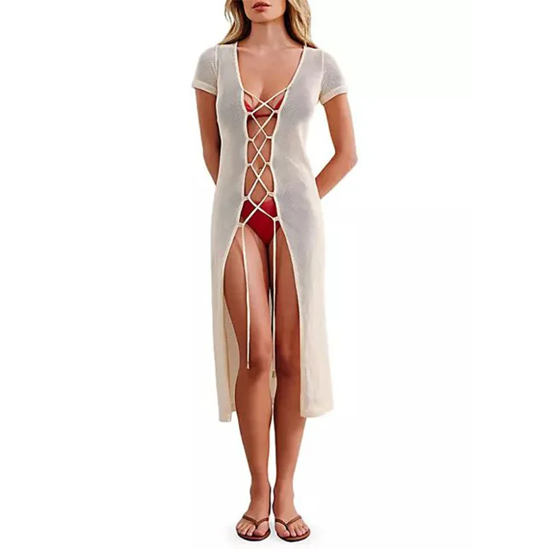 

Women Beach Cover Ups Pareo Summer Dress Outlet Kaftan Swimwear Bath Exits 2024 Tunic Suit Feeling Hollow Out Bikini Knitted