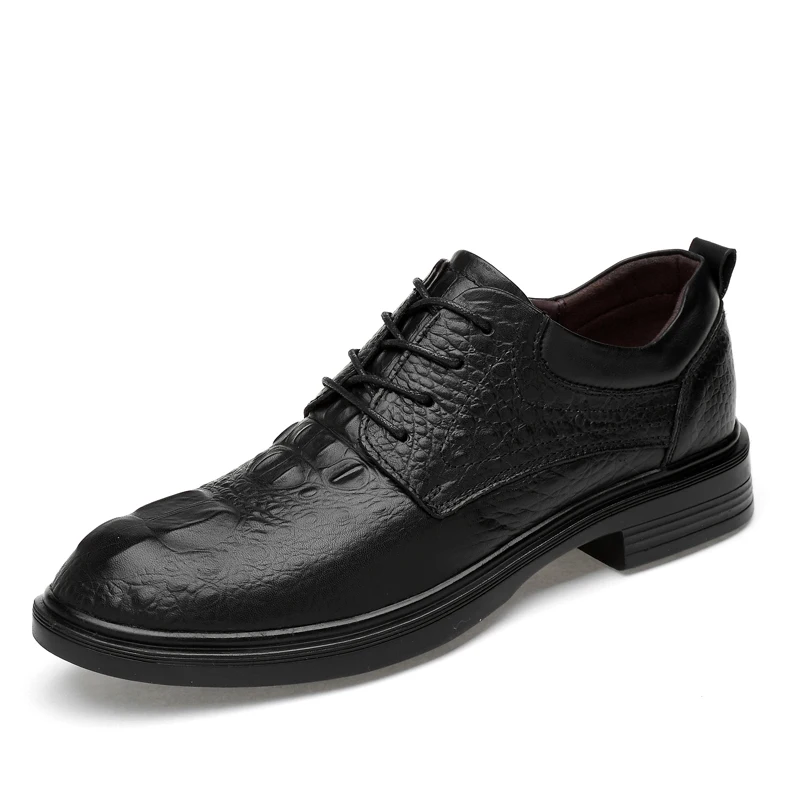 Sapatos de couro genuíno de vaca masculino, sapato formal Oxford, baixo-top, com renda, tamanho grande, tamanho grande, com dedo do pé redondo, primavera