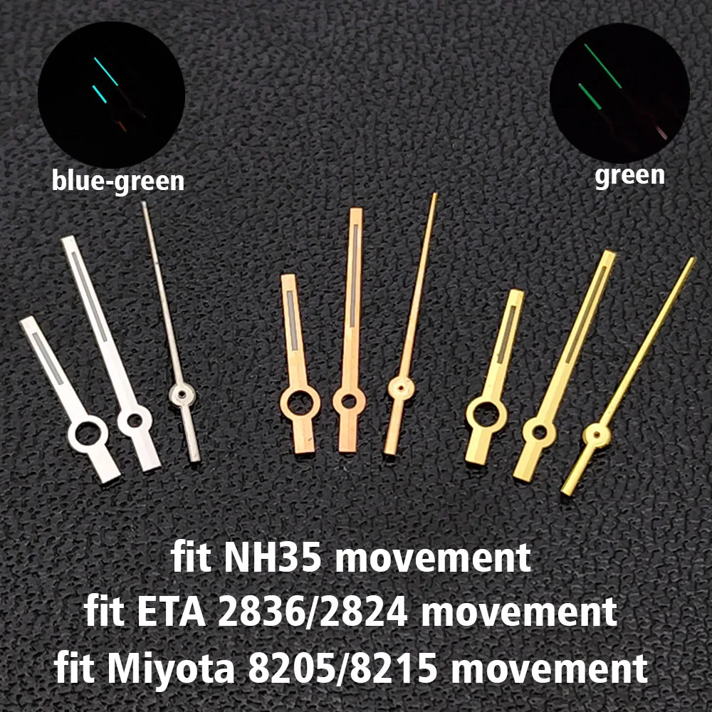 

High quality pointer Silver Golden Watch Hands Blue-Green/Green Luminous Hands Fit NH35 ETA 2824 2836 Miyota 8205 8215 Movement