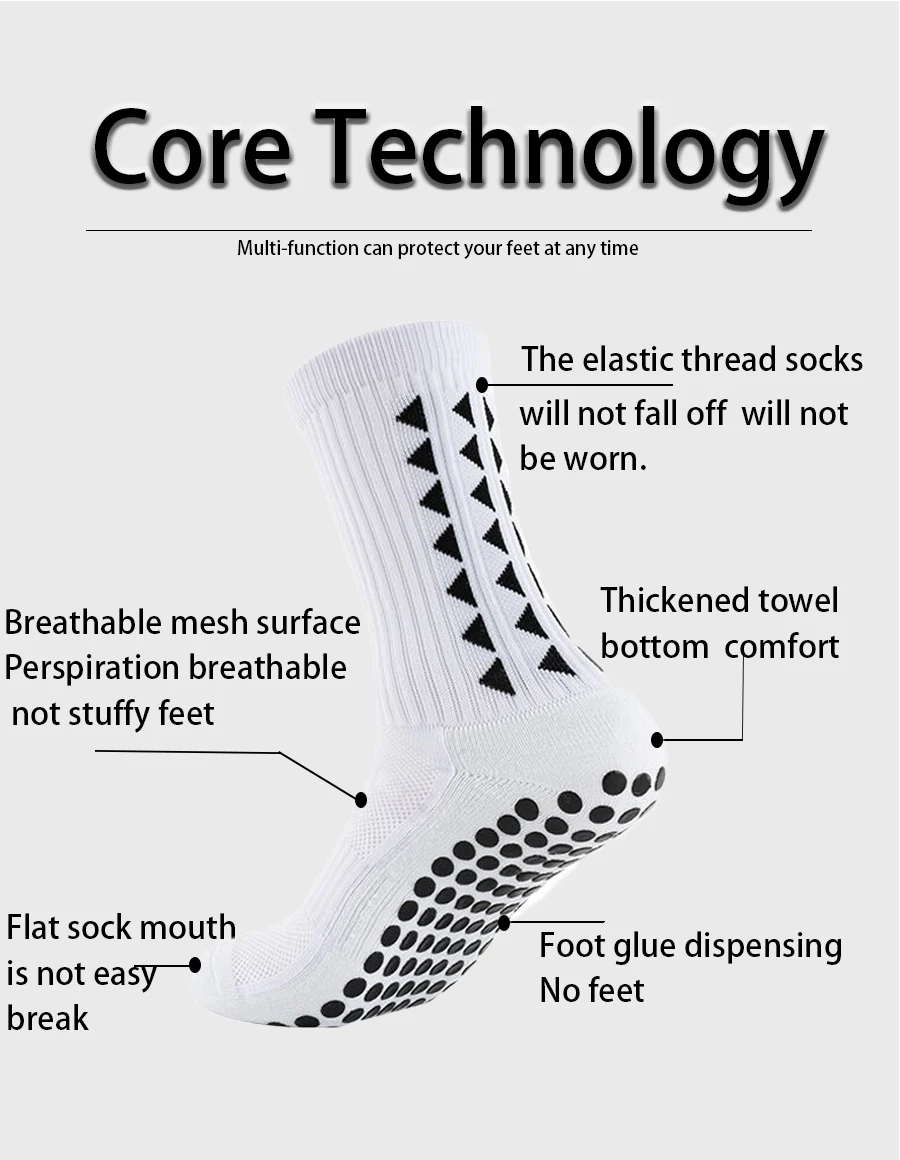 4-teiliges Set Fußballsocken für Männer und Frauen, rutschfeste Sportsocken, Schienbeinschoner, Klebebandagen – Detail 3