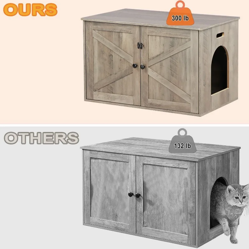 Litter Box Furniture Hidden with Removable Divider, Wooden Cat Washroom Furniture, Indoor Cat House