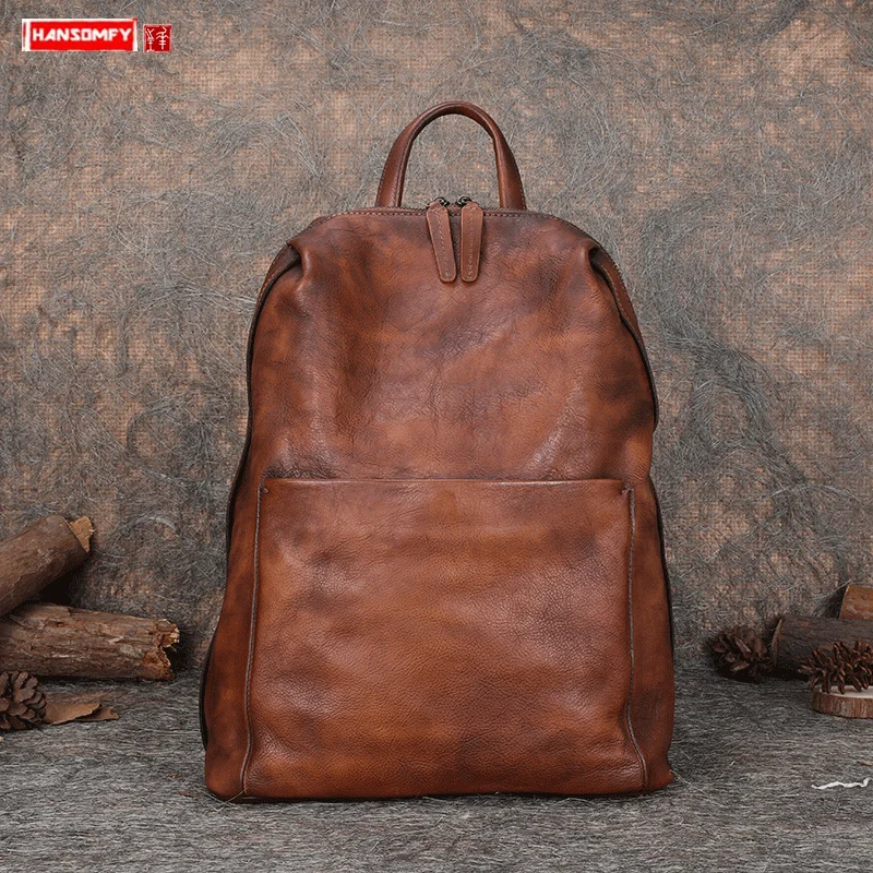 2024 New Vintage Leather Women\'s Backpack Wild Large Capacity Laptop School Backpack Female Cowhide Casual Travel Backpacks Bags