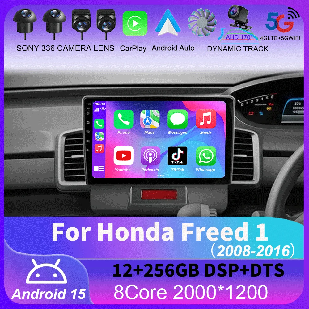 

For Honda Freed 1 2008 - 2016 Right hand drive Carplay 4G+WIFI GPS Car Radio Navigation Multimedia Video Player Stereo Android15