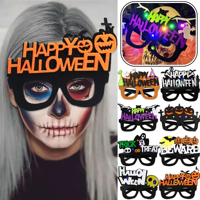 Halloween Glittering Devil Eyeglass Frame Night Flash LED Light Pumpkin Glasses Frame Plastic Festival Party Costume Accessories