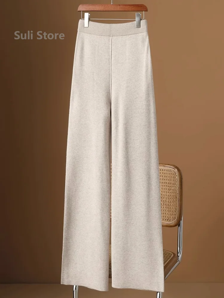 High Waist Knit Wool Wide-Leg Pants Woolen Pants Women Autumn and Winter Leisure Loose Straight Drooping Grandma Mop Trousers