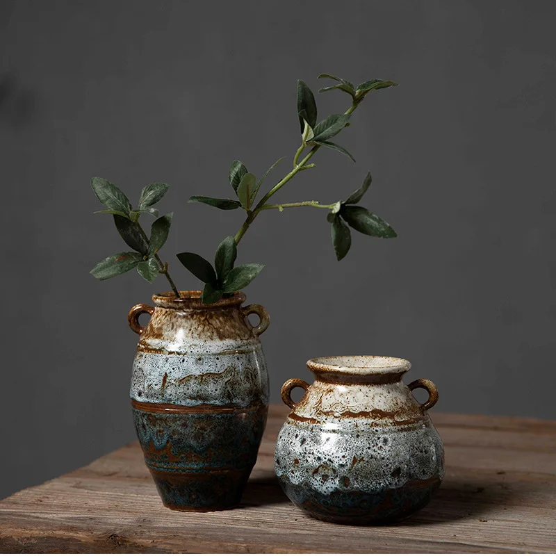 Distressed Retro Hydroponic Ceramic Vase Creative Desktop Flower Arrangement Vase Vintage Home Tabletop Decor Ornament
