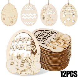 6/12Pcs Easter Egg Wooden Slice Kids DIY Painting Gift Hanging Pendant Unfinished Wood Crafts Happy Easter Party Home Decoration