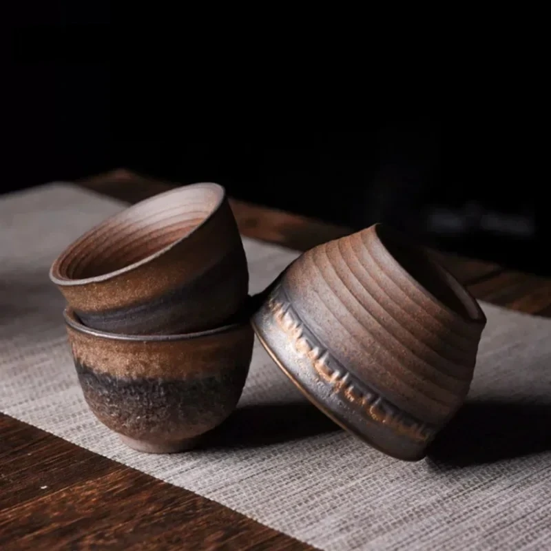 1 Pc Chinese Vintage Ceramic Tea Cup Handmade Rough Pottery Tea Bowl Household Teaware Master Teacup Travel Personal Cup