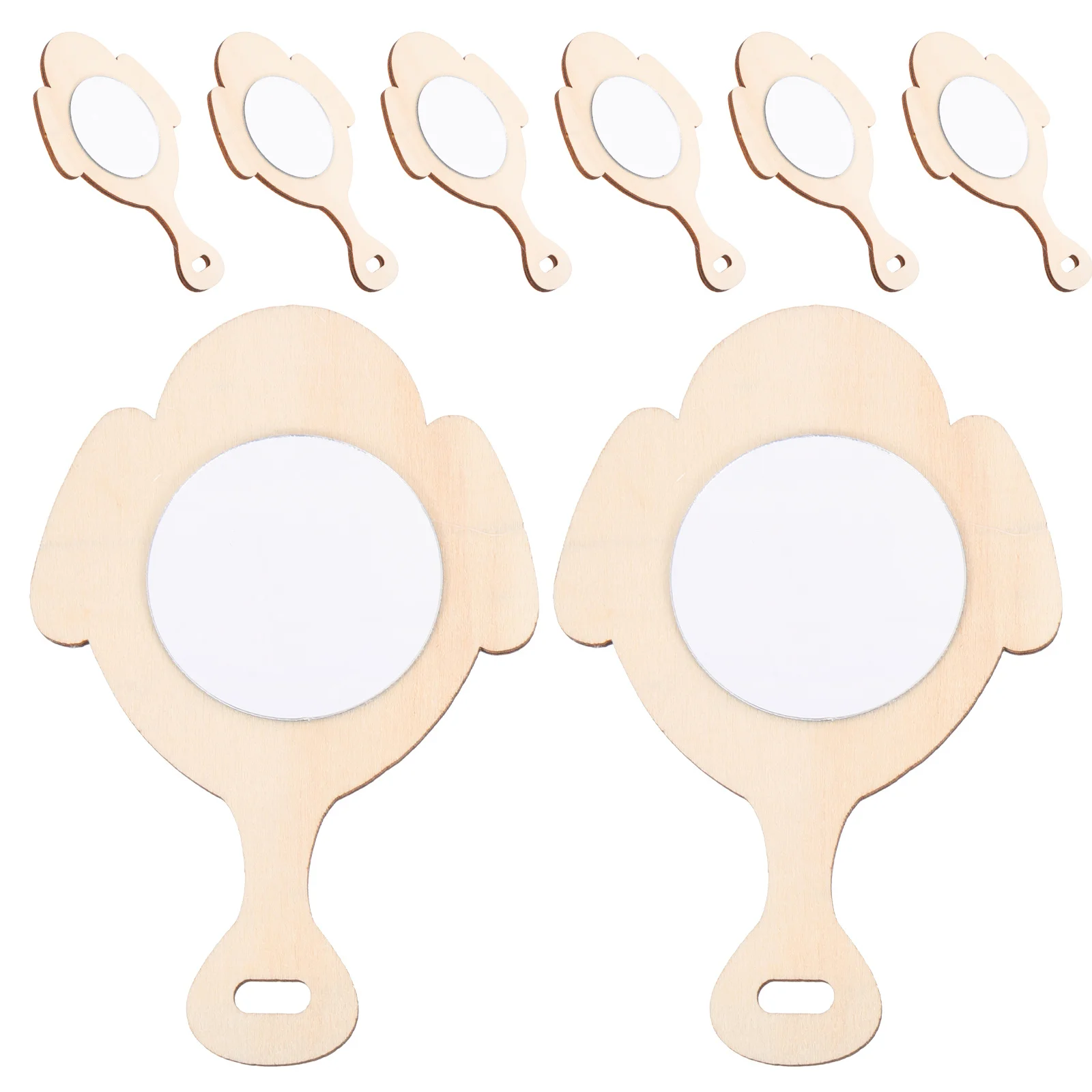 กระจกมือถือ DIY 10 ชิ้น ทำจากไม้ งานฝีมือยังไม่เสร็จ สำหรับเด็ก ระบายสี ตกแต่ง กระจกขนาดเล็ก ของขวัญ กิจกรรมสร้างสรรค์